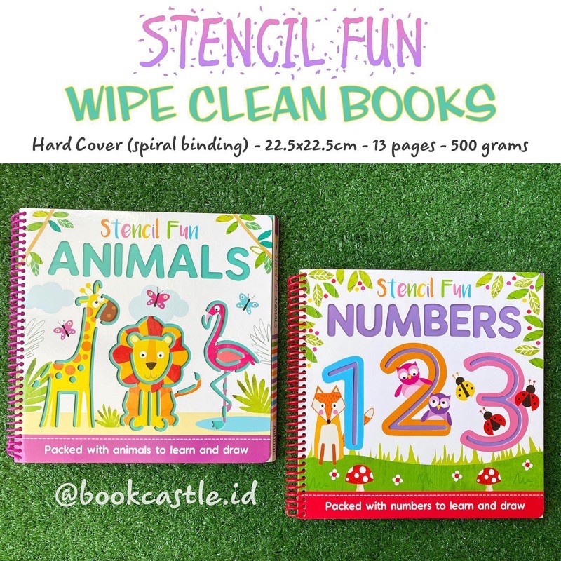 

Stencil Fun wipe clean book animals numbers include SPIDOL