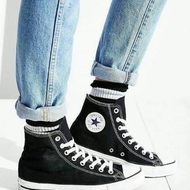 Sepatu Converse All Star Hi Black White / Hitam Putih Cewek Cowok Keren Sekolah Kuliah Kerja Murah