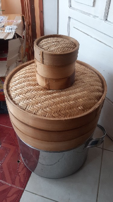 Streamer Klakat Bambu Dimsum 35cm | Kukusan Bambu - 2 Wadah + 1 Tutup