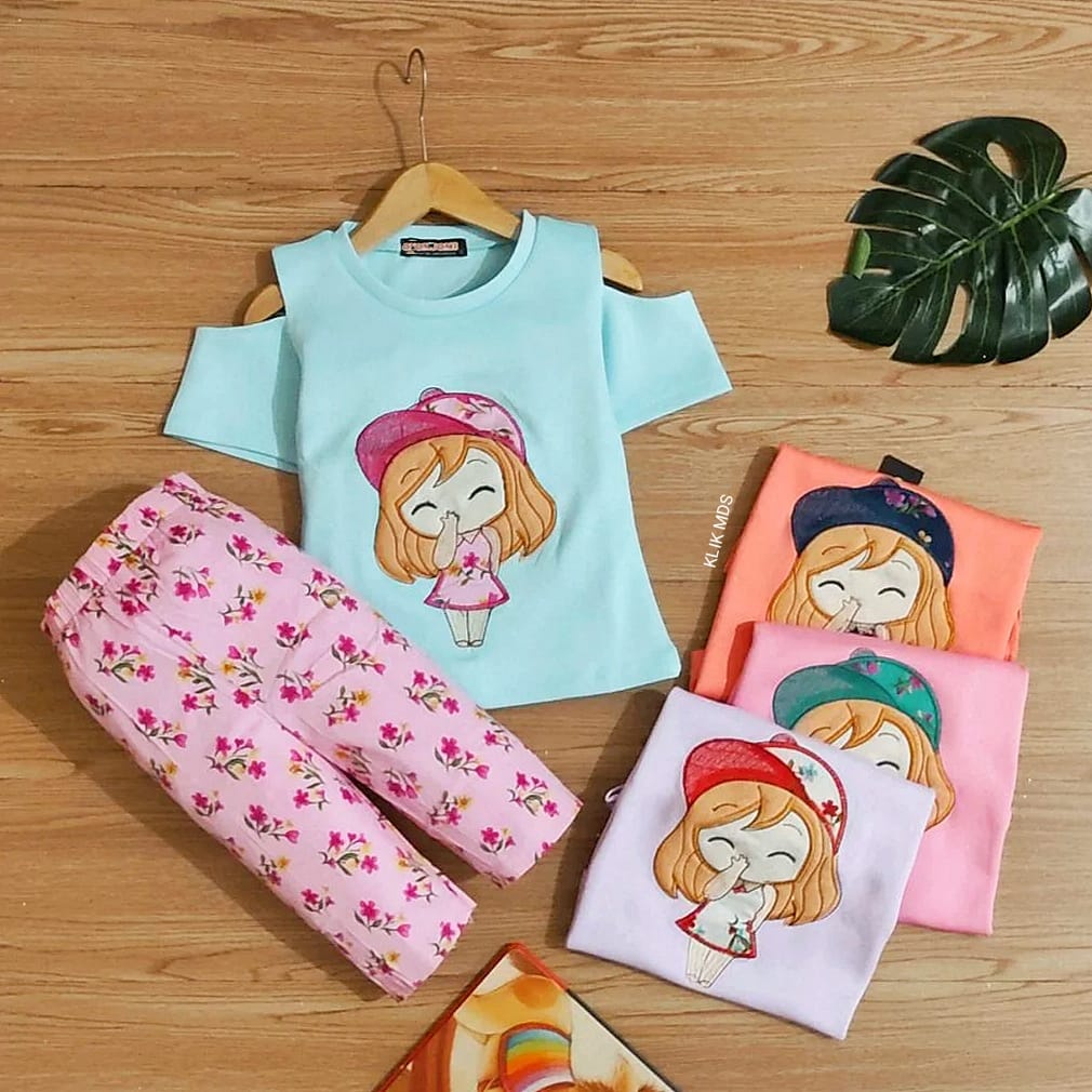 Klik Mds Setelan Baju Anak Bayi Perempuan Girl With Hat Ukuran S-M-L-XL Usia 3 bulan - 4 Tahun