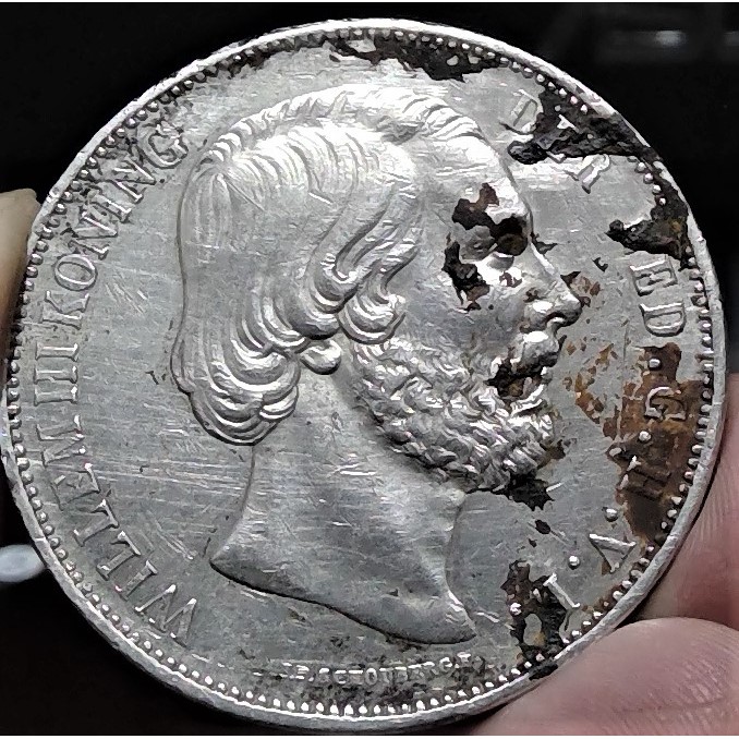 Koin Perak Kuno 2½ Gulden Willem III Tahun 1872 Asli Non Cuci