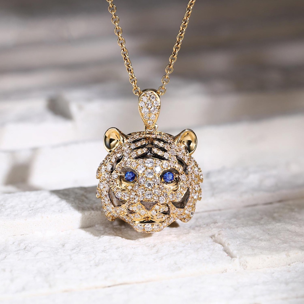 Set Anting Stud Kalung Cincin Berlian Sapphire Tiger Girl Bahan Stainless Untuk Aksesoris