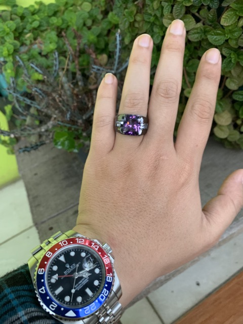 Cincin Casual Pria Akik Kecubung Ungu Bungur Tanjung Bintang Purple Amethys Ring Hitam