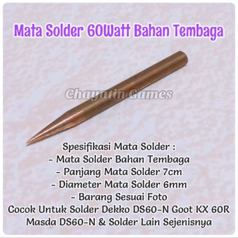 Mata Solder 60Watt Bahan Tembaga Cocok Untuk Solder Dekko & Goot 60Watt