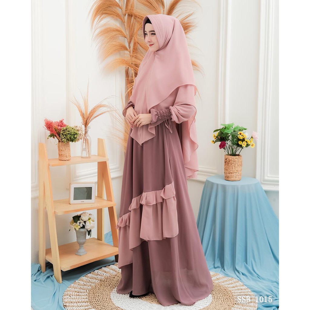 Gamis Ceruty polos set khimar berfuring NAZKIA model terbaru new fashion muslim style