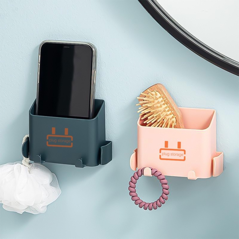 Kotak Penyimpanan Ponsel Remote Plug Serba-Serbi Multifungsi Motif Kartun Warna Solid Untuk Dinding Rumah