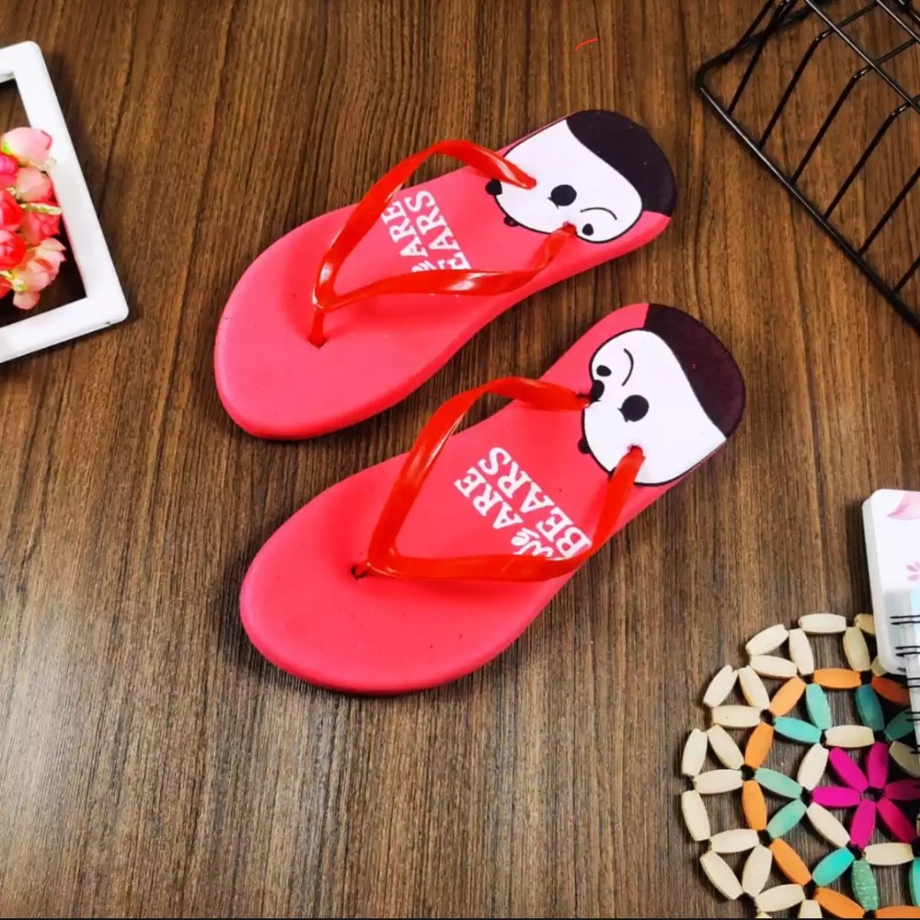 SENDAL JEPIT WANITA SPON MOTIF WE ARE BEAR BISA COD | BISA GROSIR DROPSHIP PGM
