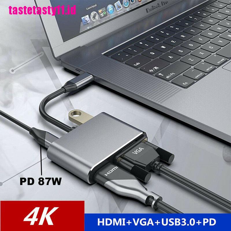 Adapter Audio Video 4 IN 1 USB Tipe C Ke HDMI 4K VGA USB 3.0 PD Fast Charging