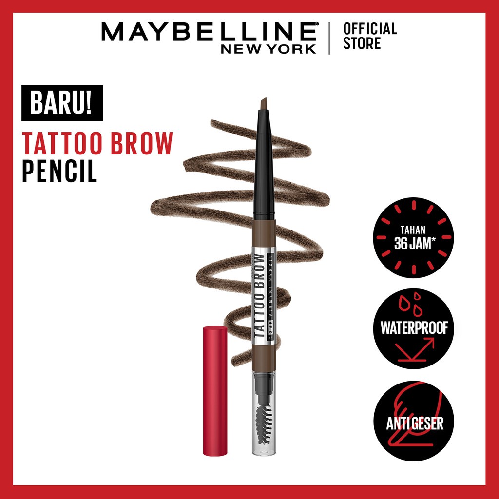 Maybelline Tattoo Brow 36H Pencil - Eye Makeup - Pensil Alis Cokelat Pigmented Tahan Lama