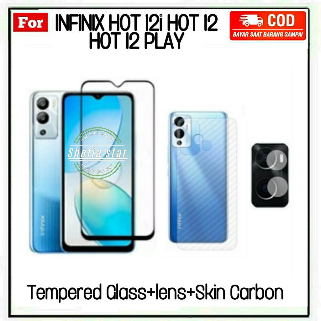 PAKET 3IN1 TEMPERED GLASS INFINIX HOT 12I 12 12 PLAY TG LAYAR ANTIGORES KACA FULL COVER