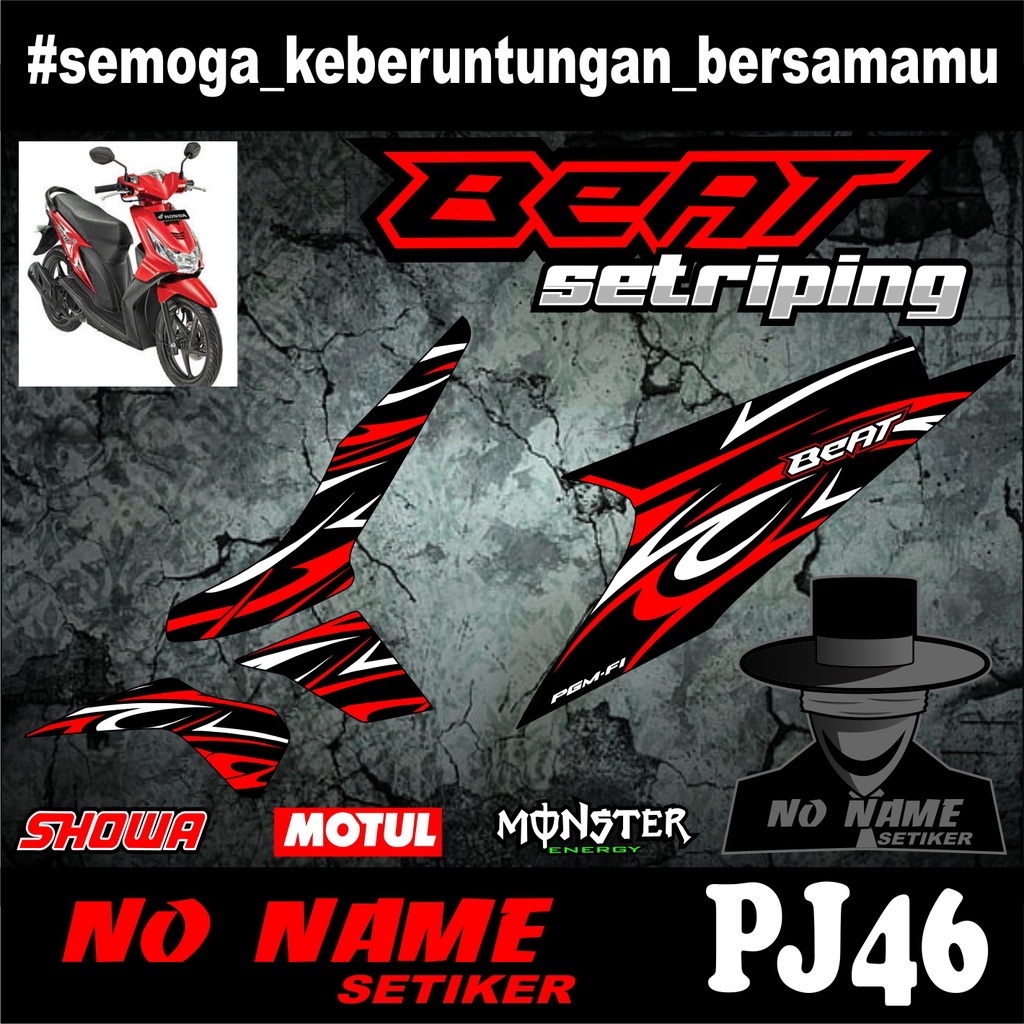 Striping Beat Karbu 2008 2009 2010 2011 2012 (pj46) Variasi Sticker Stiker Skotlet Motor Scotlite List