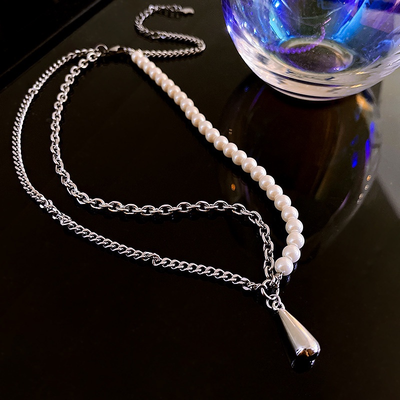 Kalung Liontin Mutiara Berlian Gaya Retro Korea Untuk Wanita
