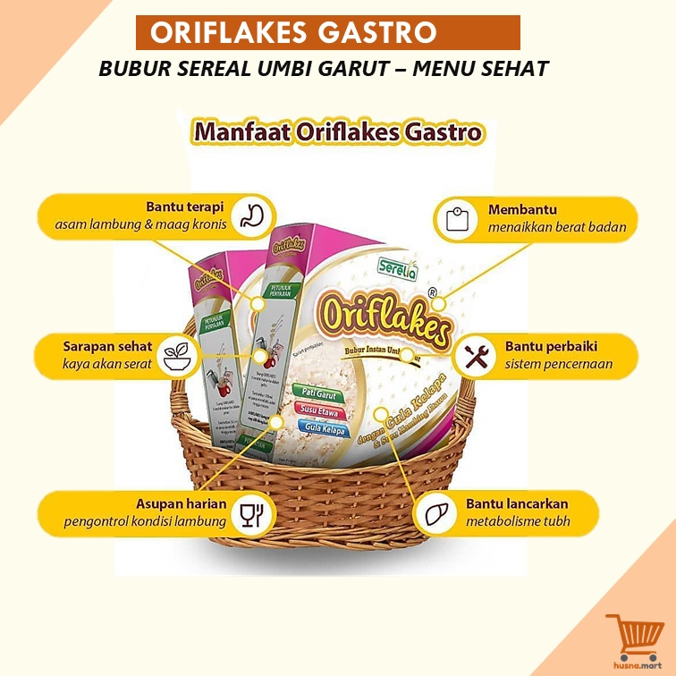 ORIFLAKES Sereal Umbi Garut GASTRO Sarapan Sehat Solusi Maag Asam Lambung GERD 350 gram