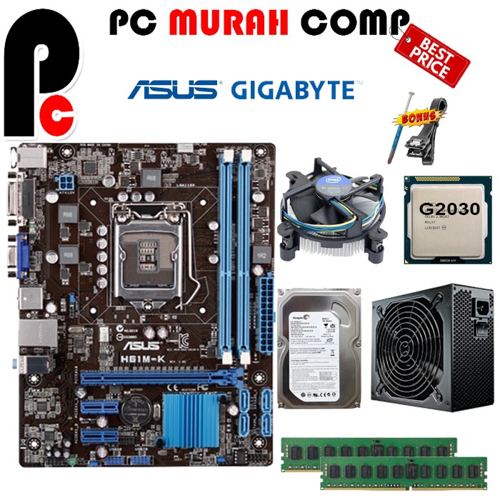 Paket Mainbaord Lengkap LGA 1155 H61 ASUS Dengan Processor G2030