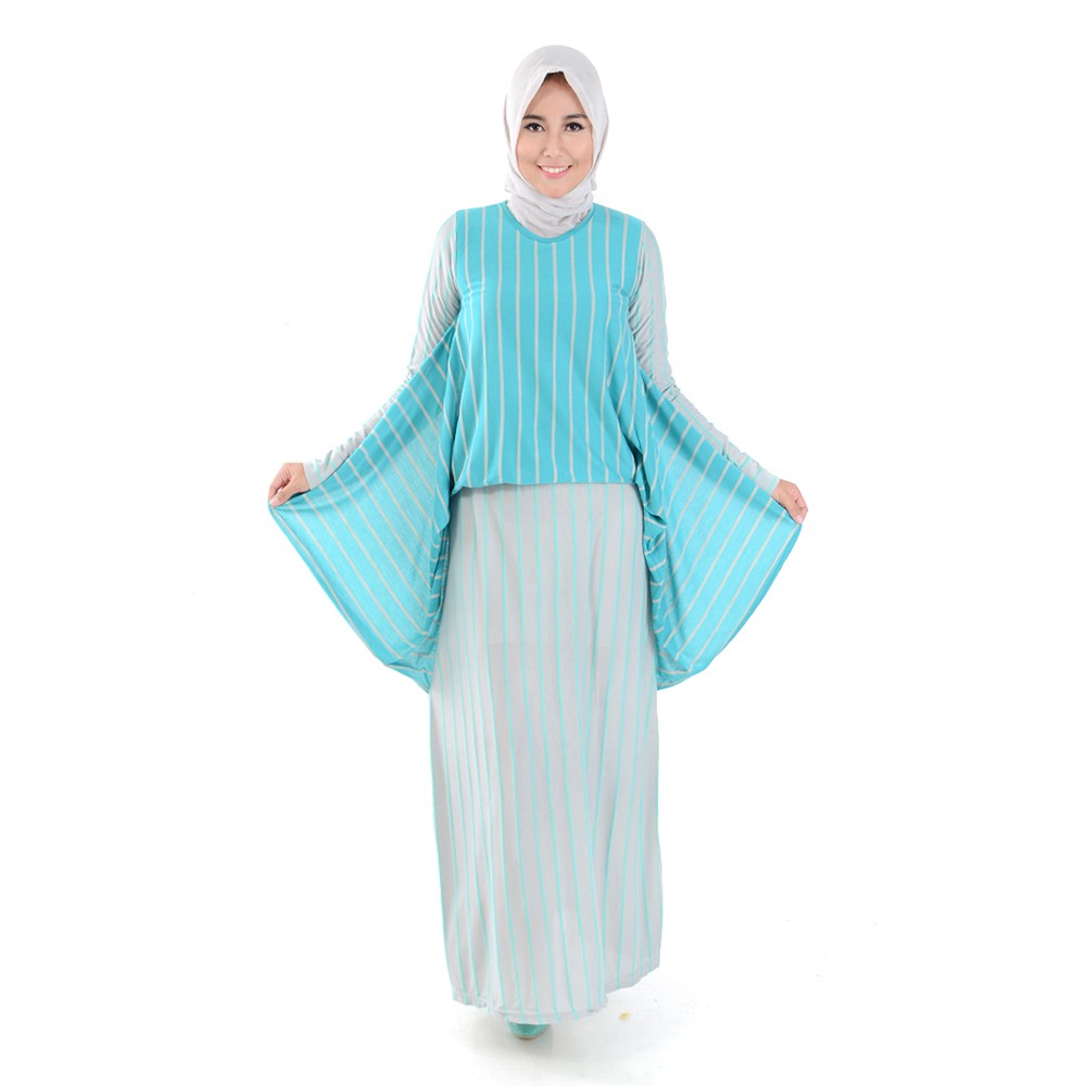 XSHOP Long Dress Gamis Maxi tangan Corak salur - Alfiana