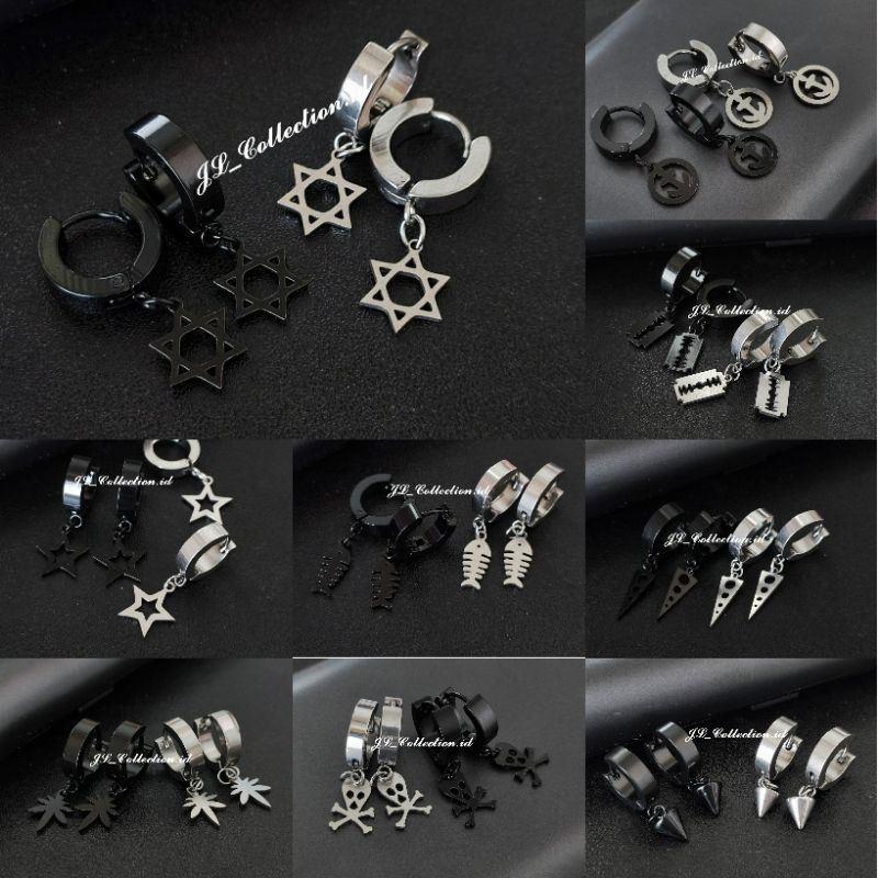 Anting Klip Tusuk Titanium Black Silver Titanium Antikarat impor Pria Wanita