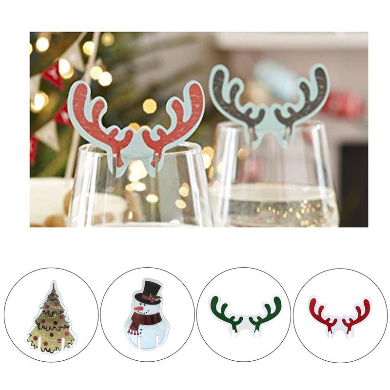 10Pcs/Pack Christmas Decoration For Table Cup Card Xmas Party Supplies Wine Glass Ornament