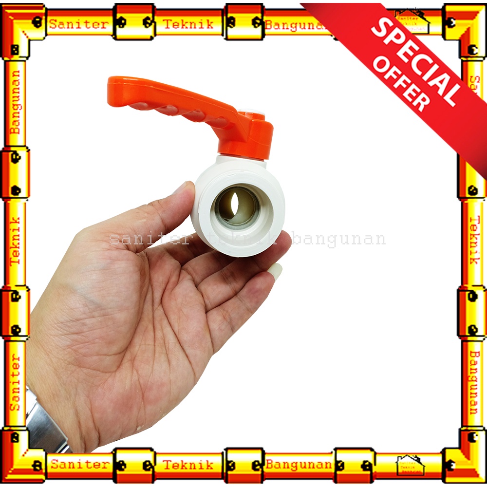 Stop Kran Ball Valve Pvc Tebal Putih Gagang Besi 1&quot; Inch Non Drat