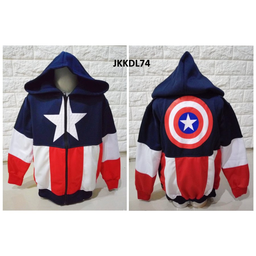 Jaket Anak Cowok Laki Captain America Blue Navy - JKKDL74 - M, L, XL, XXL