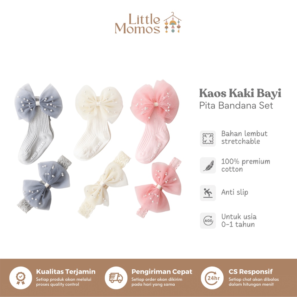 Little Momos Set Kaos Kaki Bandana Korea 0-1 Tahun / Bandana Set Premium / Gift Set For Newborn Hampers