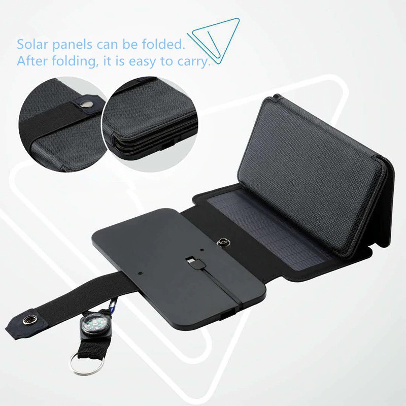 Charger Solar Panel Portable 5 Folding USB Output Port 9W 5V - KER-SO1 - Black