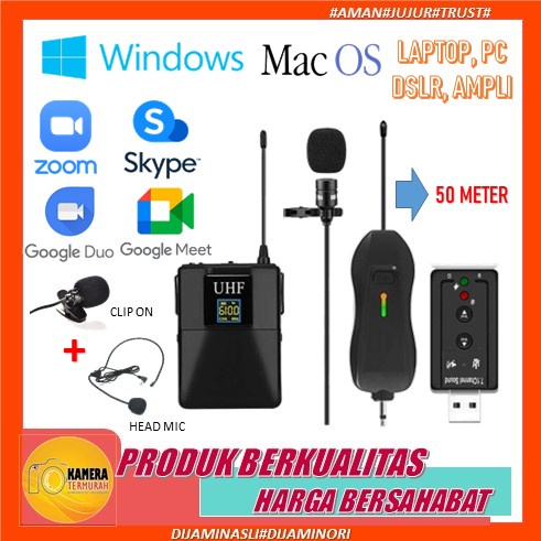 Microphone Mic Laptop PC Clip On Wireless UHF USB Zoom Recording Multi