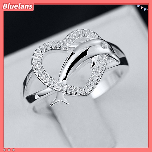 Bluelans Women 925 Silver Plated Dolphin Heart Finger Ring Jewelry Charm Prom