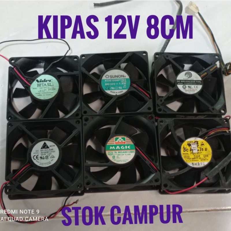 Kipas Fan Dc 8cm 12V cooler fan kipas 12 Volt DC Stok Campur