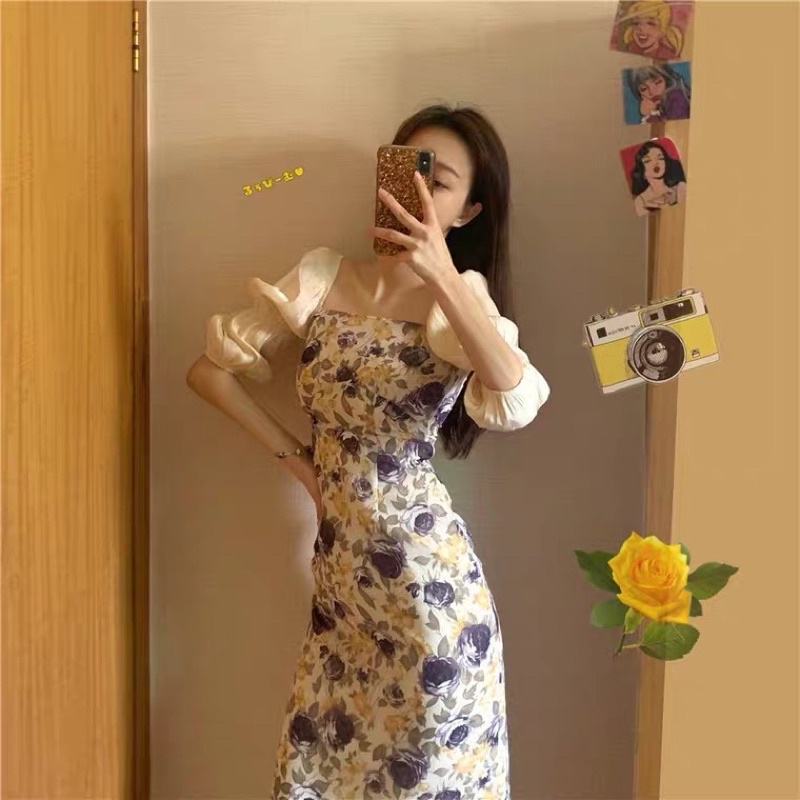 DS820 • Sabrina Violet Flower Dress Import • Vintage Fashion Korean style