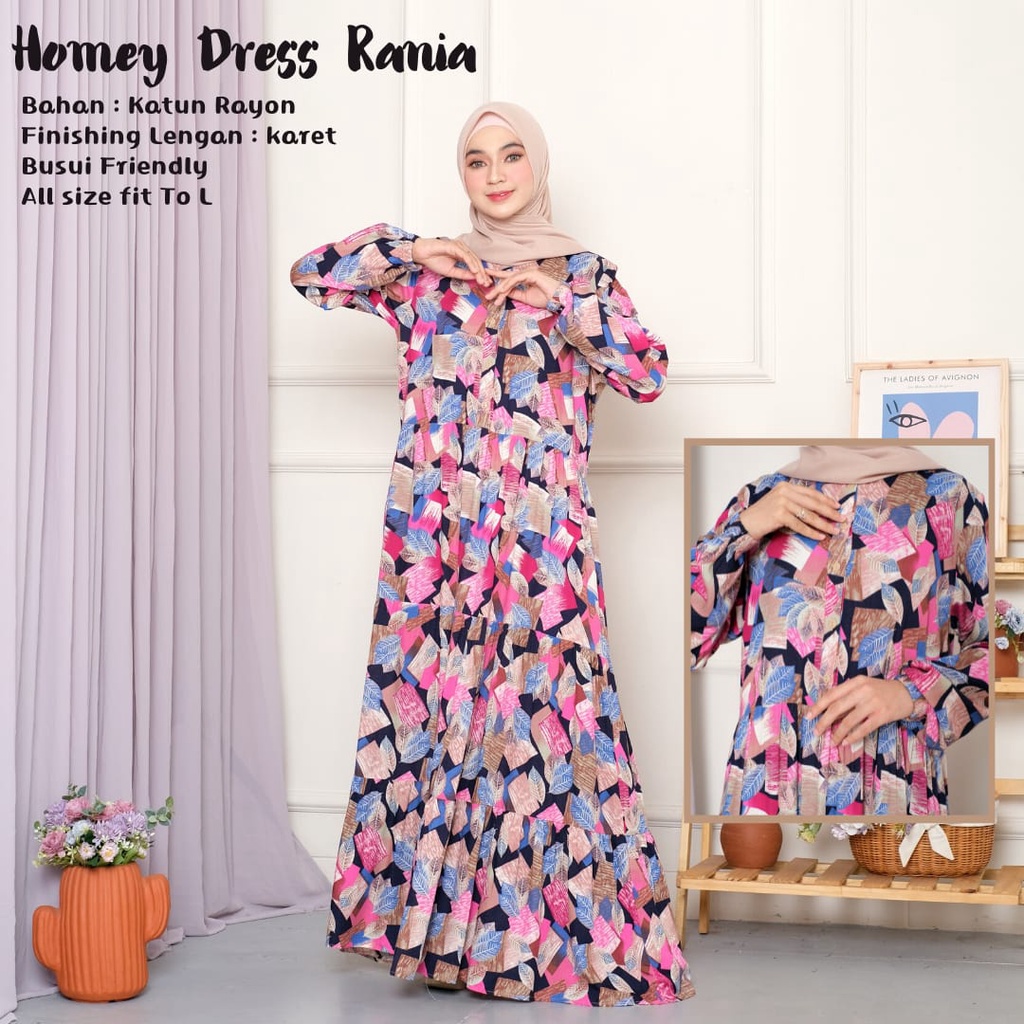 Homey Dress Motif Gamis Dewasa Jumbo Termurah Bahan Katun Rayon Premium Nyaman Dipakai | Bisa Cod