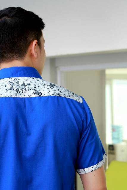 Kemeja Batik Kombinasi Biru M L XL XXL