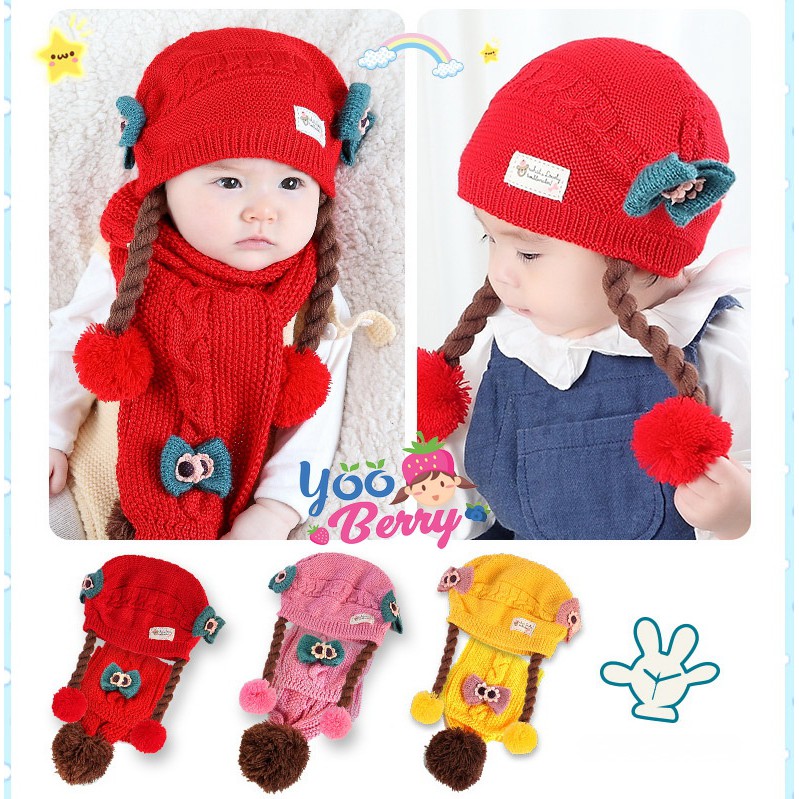 YooBerry Paket Topi Kupluk &amp; Syal Rajut Bayi Princess Anna Premium Berry Mart