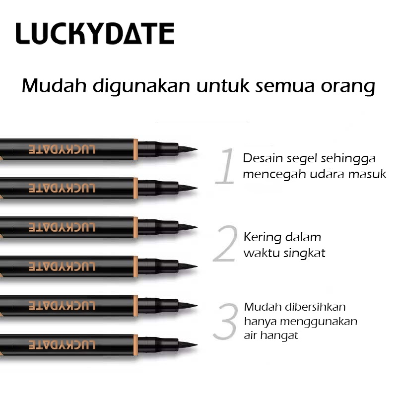 EYELINER LUCKYDATE Waterproof Celak Pen Pencil Tahan Lama Hitam ORIGINAL PINKFLASH Korea Korean Kajal Saudi Arabia