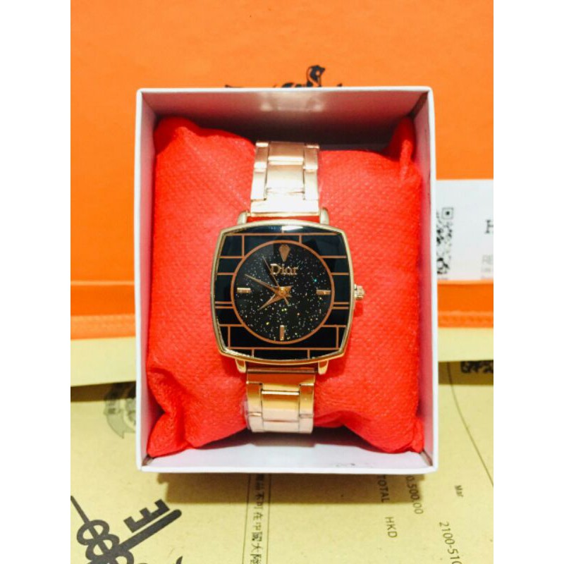 (DE_SYAIF) Jam Tangan Dior Kotak Wanita Gold Free Box