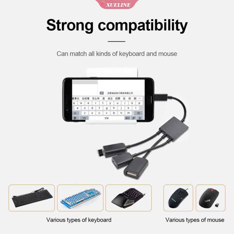 3 in 1 Kabel Adapter Power Charging Host OTG Hub 3 Port Micro USB Ke USB 2.0 Untuk Android