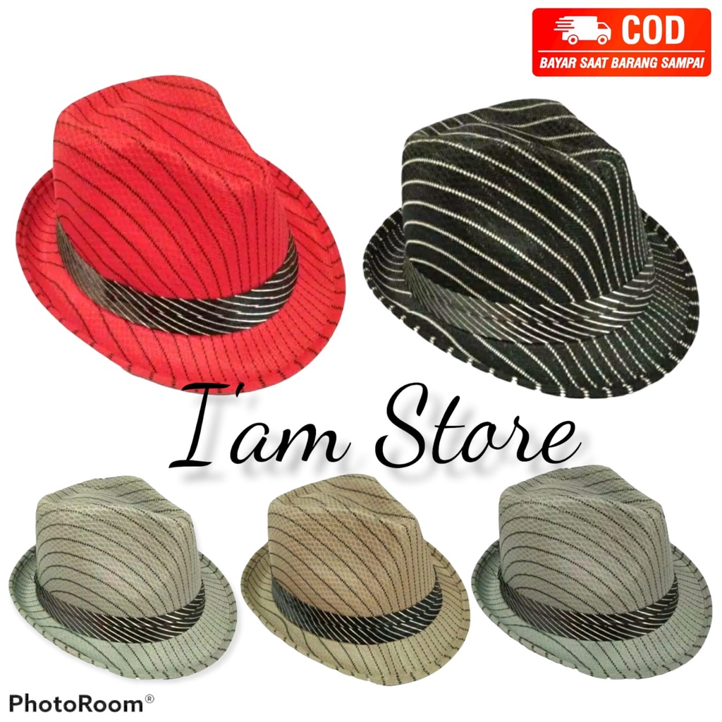 Cod Topi Fedora Fazz Motif Salur/Topi tompi/Topi cowboy/Topi bruno mars