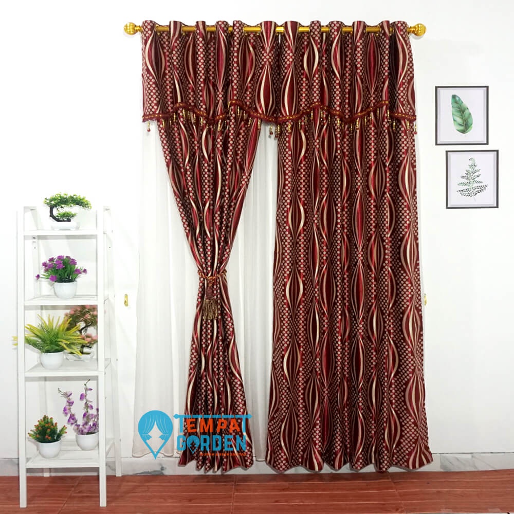 Gorden Blackout, Gorden Jendela, Gorden Pintu Motif Jakat Bulat Merah