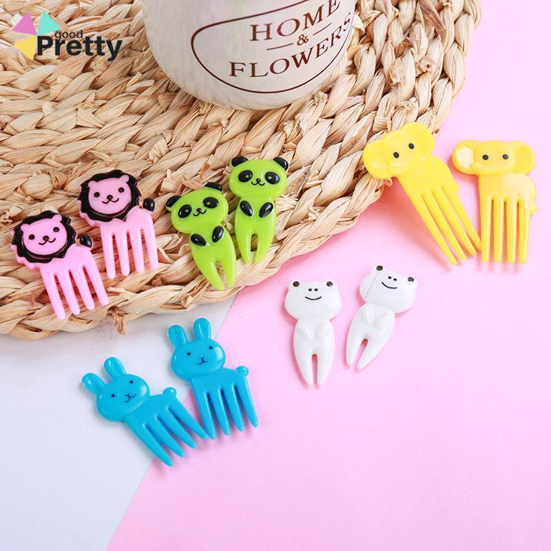 10PCS Garpu Buah karakter Kue tusukan bento Dessert Mini Motif Kartun Hewan food pick bento lucu Cetakan Bento  Untuk Anak