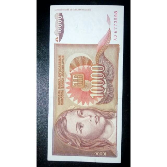 Uang kuno asing Yugoslavia 10000. Kondisi Unc