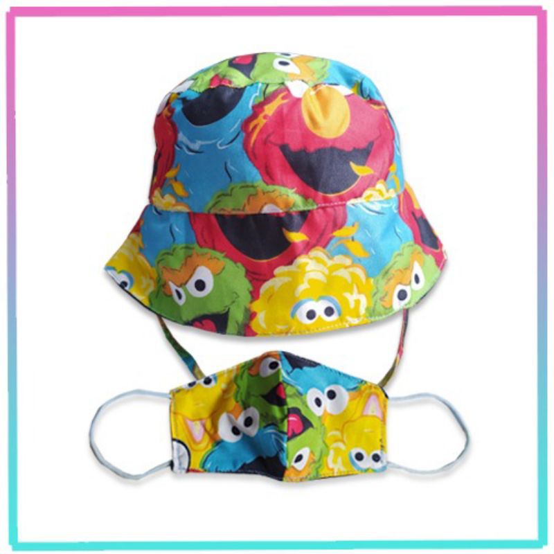 Bucket Hat Kids Free Masker Motif Topi Anak Karakter Dengan Tali 3 4 5 tahun