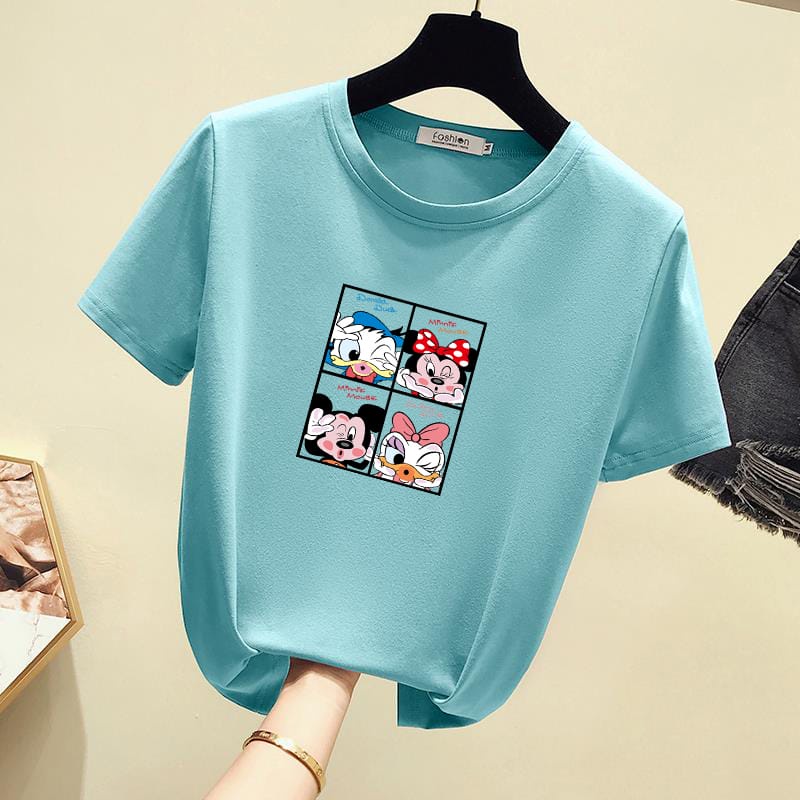 [littlecrab] Kaos Oversize Mickey Family Cute T-shirt Colorful Berkualitas Kaos Tumblr Korean Style