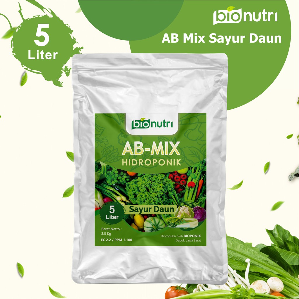 Pupuk-Nutrisi Hidroponik AB Mix Sayur Daun 1000 Liter (5 Liter Pekatan) - BioNutri