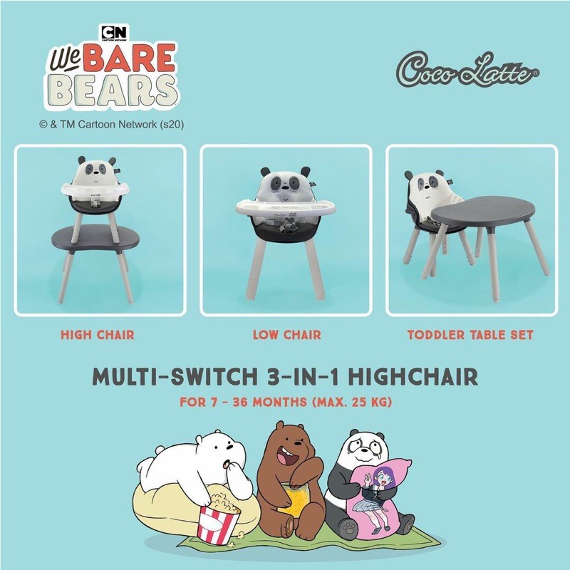 Cocolatte High Chair 3in1 Multiuse Bare Bear Edition