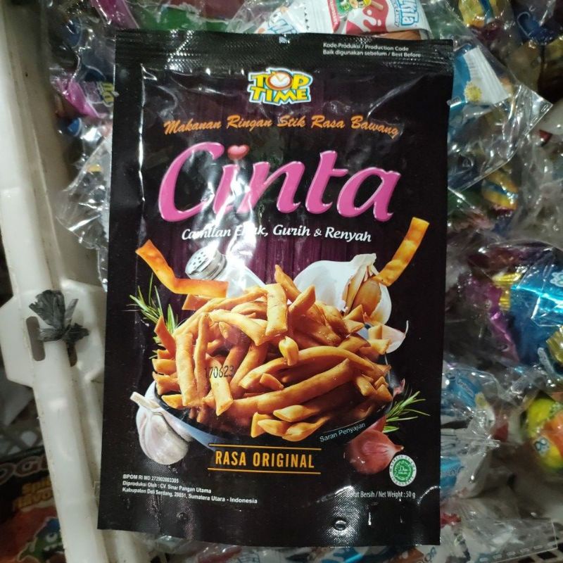 top time cinta makanan ringan stik rasa bawang