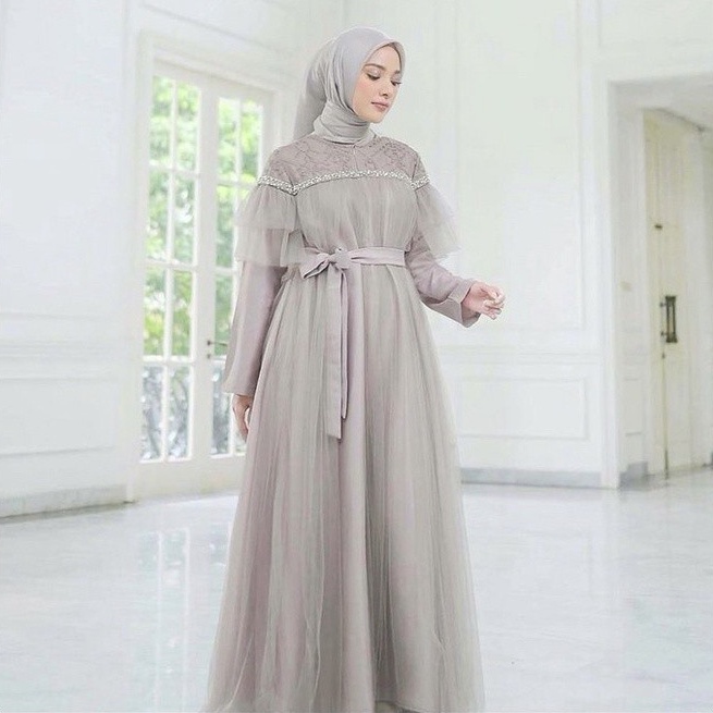 Jual VICTORIA DRESS XXL TAUPE VANILLA HIJAB FREEBOOK READYSTOCK
