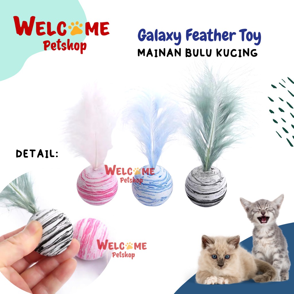 Galaxy Feather Toy Mainan Bola Bulu Kucing Gigit Gigitan Cat Toy