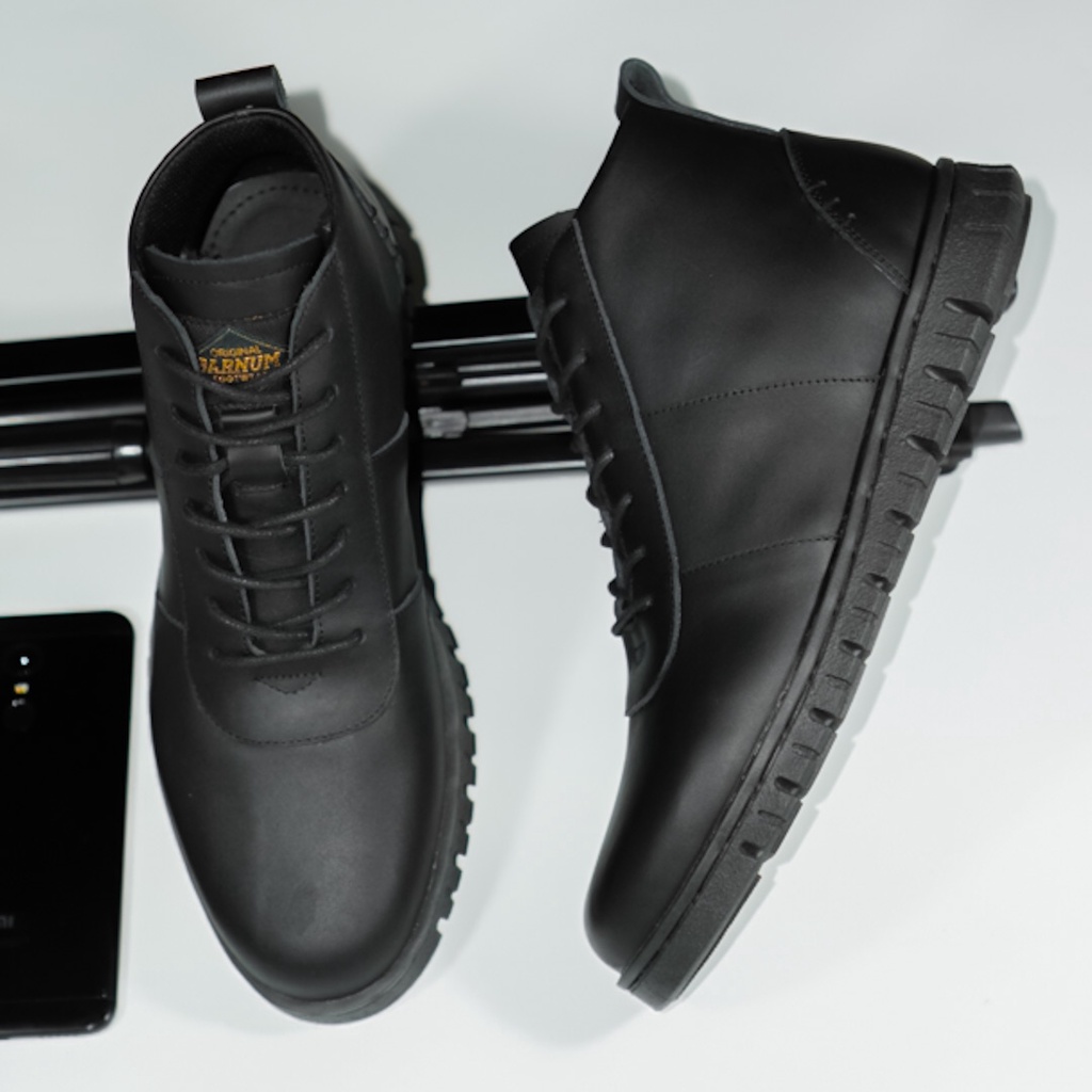 Nathan Black | Sepatu Kulit Asli Formal Vintage Klasik Casual Pria Cowok Boots Ori | FORIND x Barnum