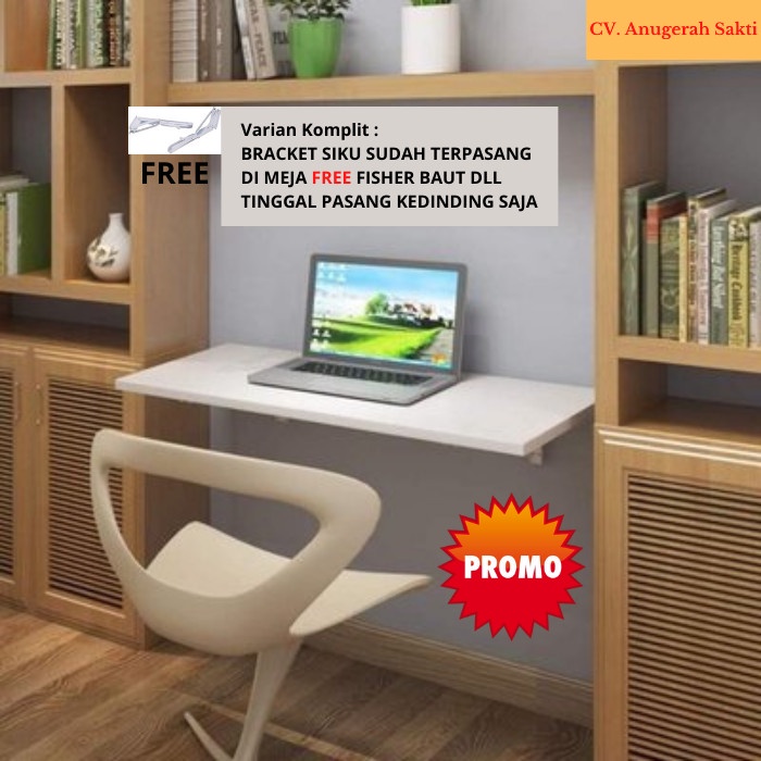 PREMIUM 1 Set Meja Lipat Dinding 80x40 dan 60 x 40 Minimalis Rak Kayu Ambalan Tempel Tembok Rumah Ka