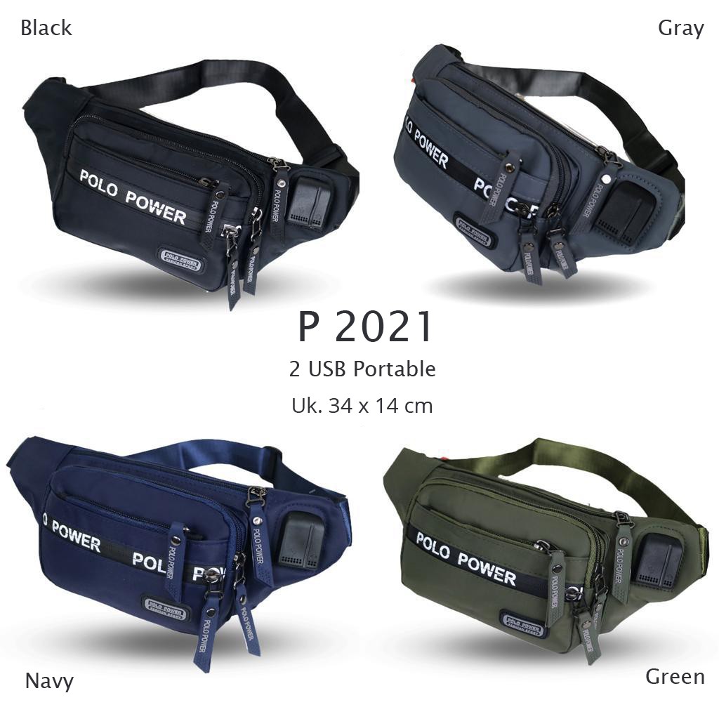 Tas Pinggang Pria Waist bag Import Polo Power Original Tas Slempang Trendy Waterproof Dual USB Portable Tas Polo Original