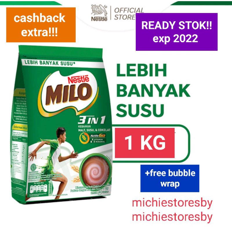 

MILO active Go 3IN1 1 KG free XTRAA 200GR